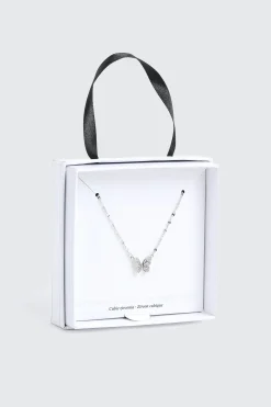 14K White Gold Plated Butterfly Necklace