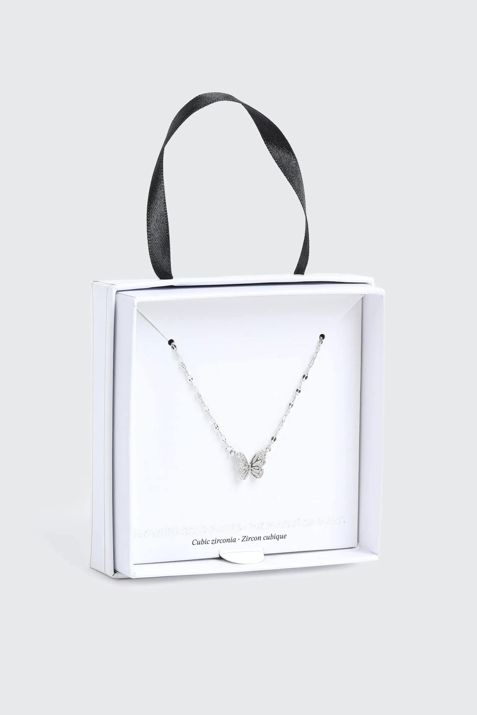 14K White Gold Plated Butterfly Necklace