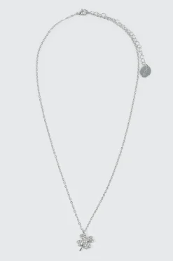 14K White Gold Plated Clover Pendant Necklace
