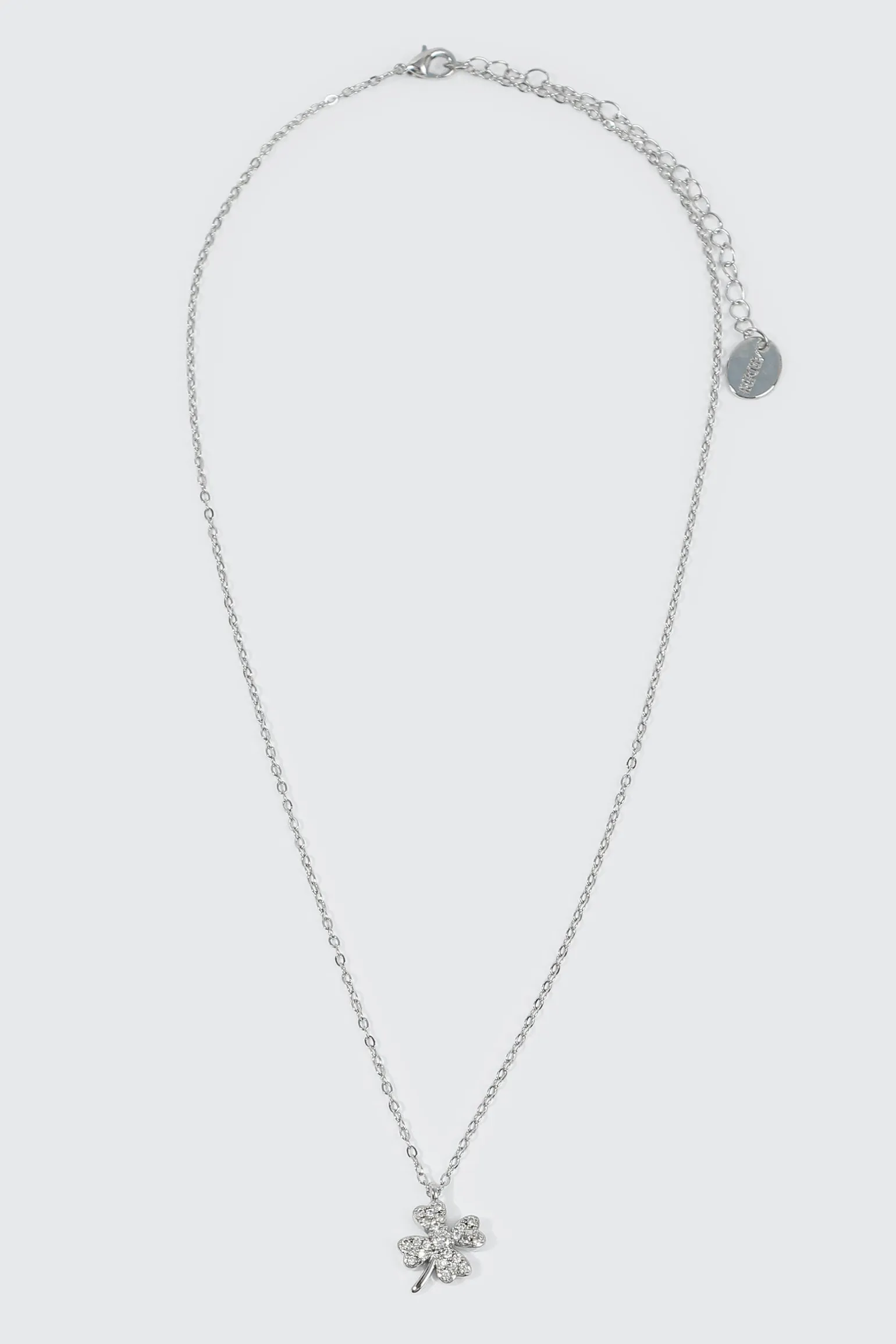 14K White Gold Plated Clover Pendant Necklace