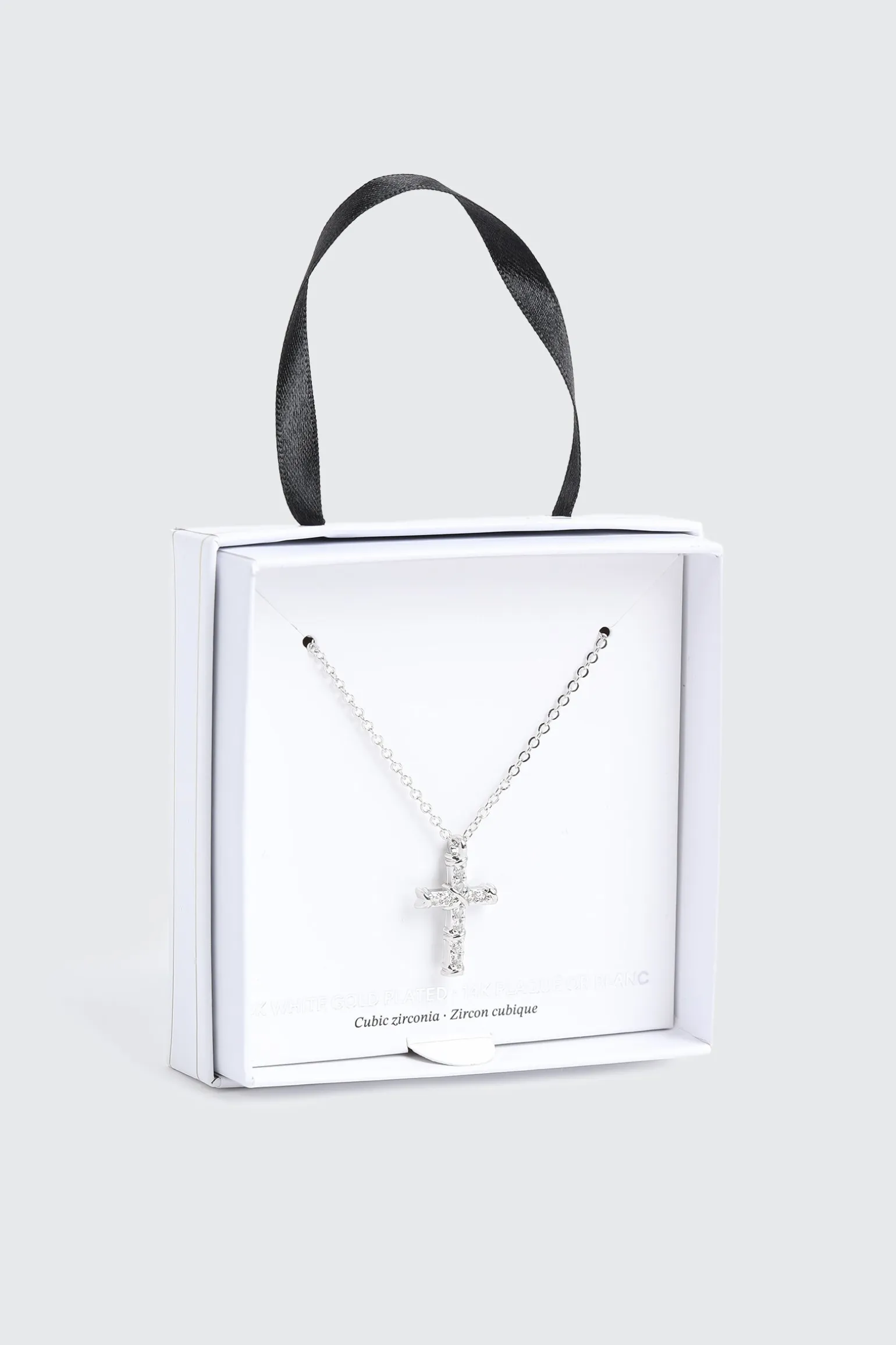 14K White Gold Plated Cross Necklace
