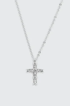 14K White Gold Plated Cross Necklace