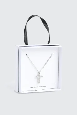 14K White Gold Plated Cross Necklace