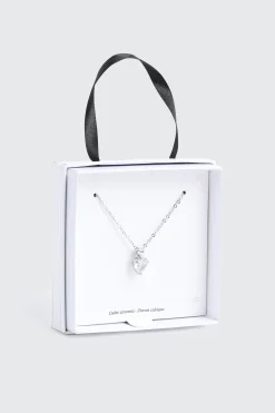 14K White Gold Plated Heart Necklace