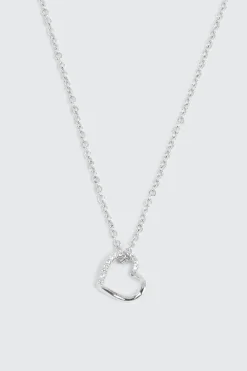 14K White Gold Plated Heart Necklace