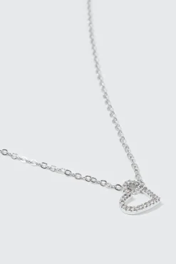 14K White Gold Plated Heart Necklace