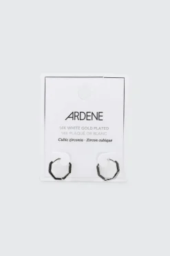 14K White Gold Plated Hexagon Hoop Earrings