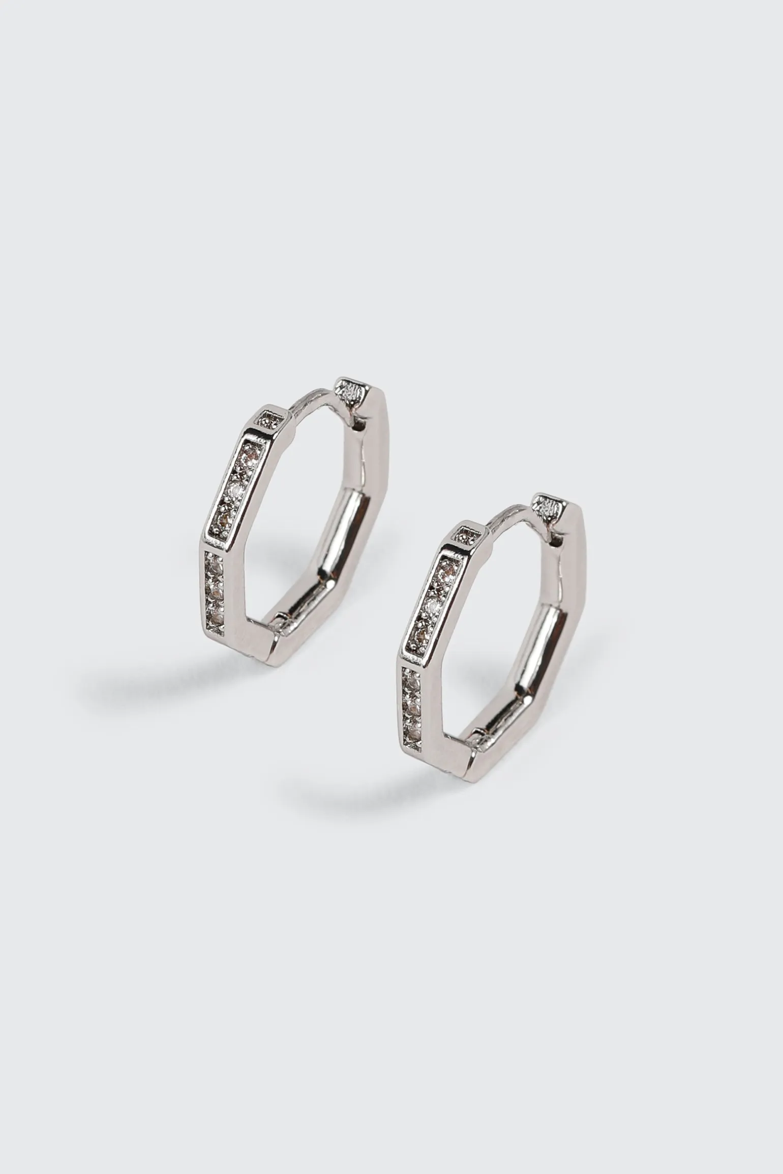 14K White Gold Plated Hexagon Hoop Earrings