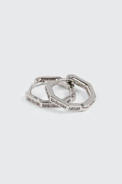 14K White Gold Plated Hexagon Hoop Earrings