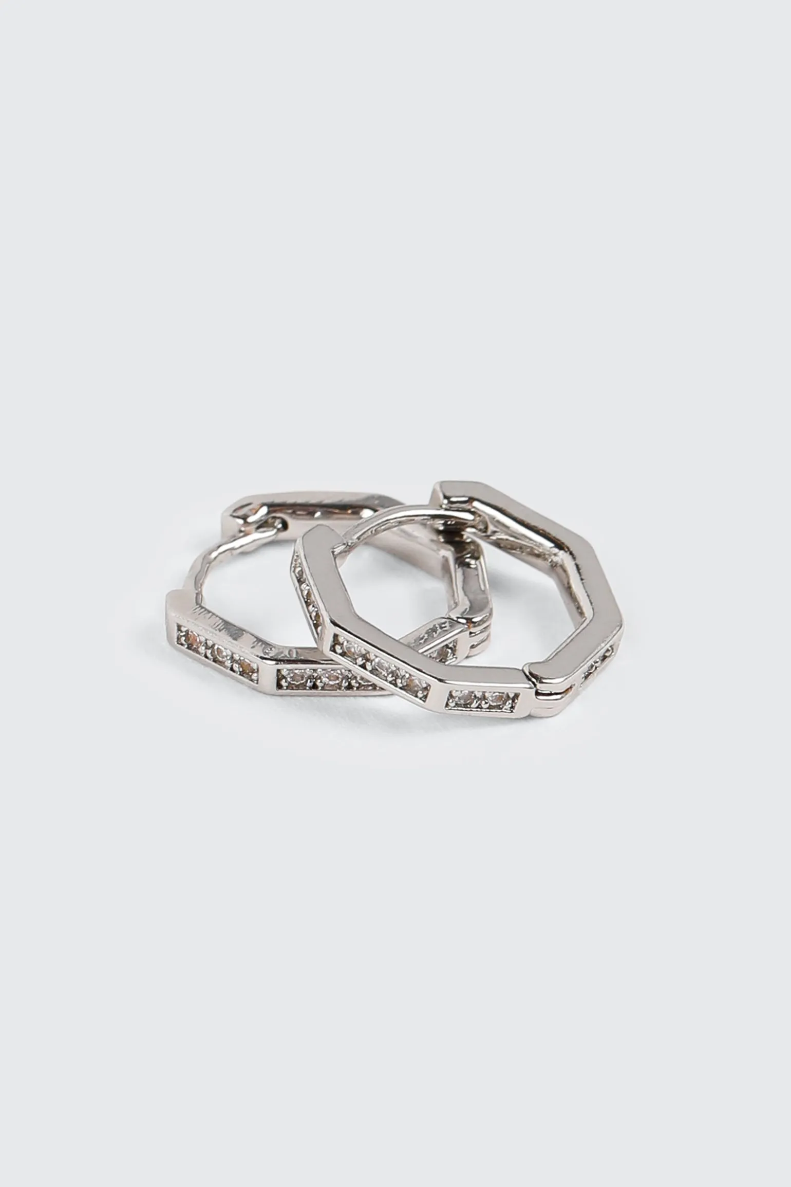 14K White Gold Plated Hexagon Hoop Earrings