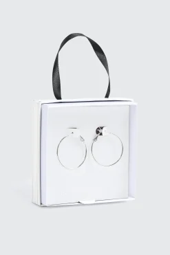 14K White Gold Plated Hoop Earrings
