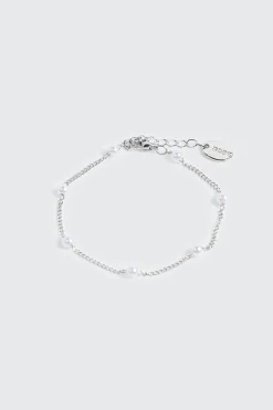 14K White Gold Plated Pearl Bracelet