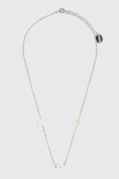 14K White Gold Plated Pearl Necklace