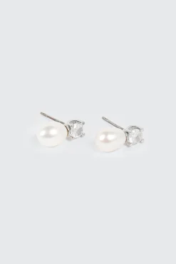 14K White Gold Plated Pearl Stud Earrings