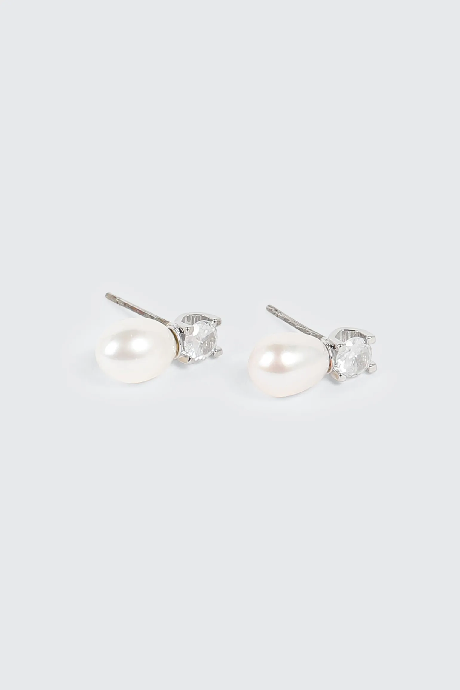 14K White Gold Plated Pearl Stud Earrings