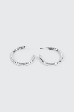 14K White Gold Plated Tubular Hoops