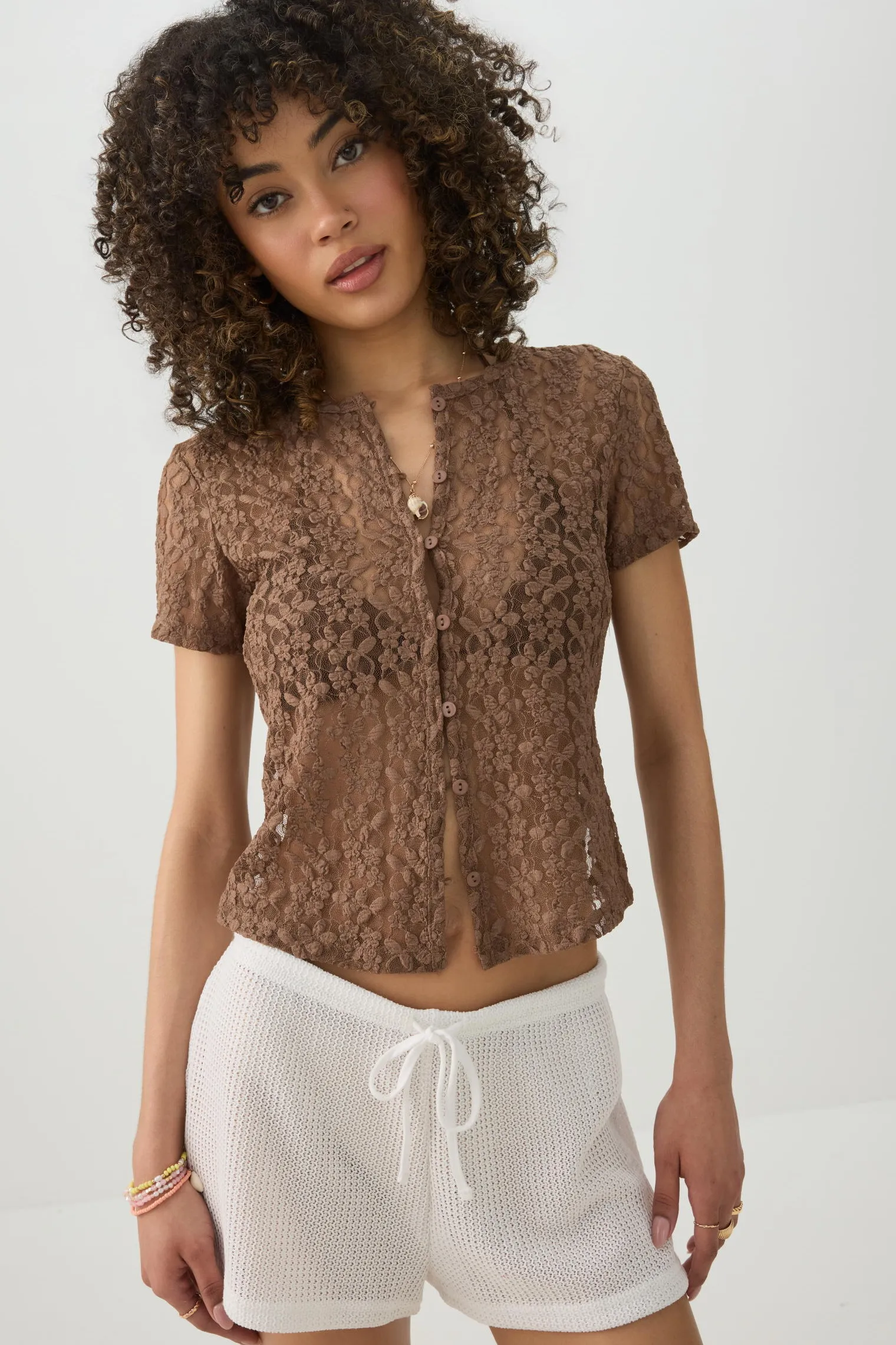 Lace Button-Front Top