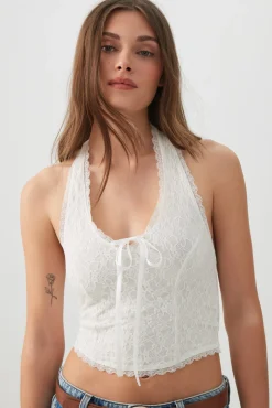Lace Halter Top with Bow