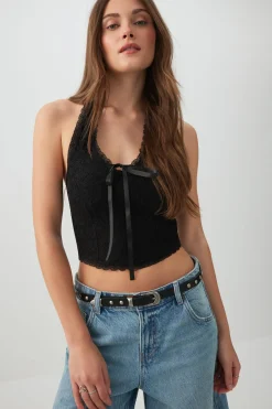 Lace Halter Top with Bow