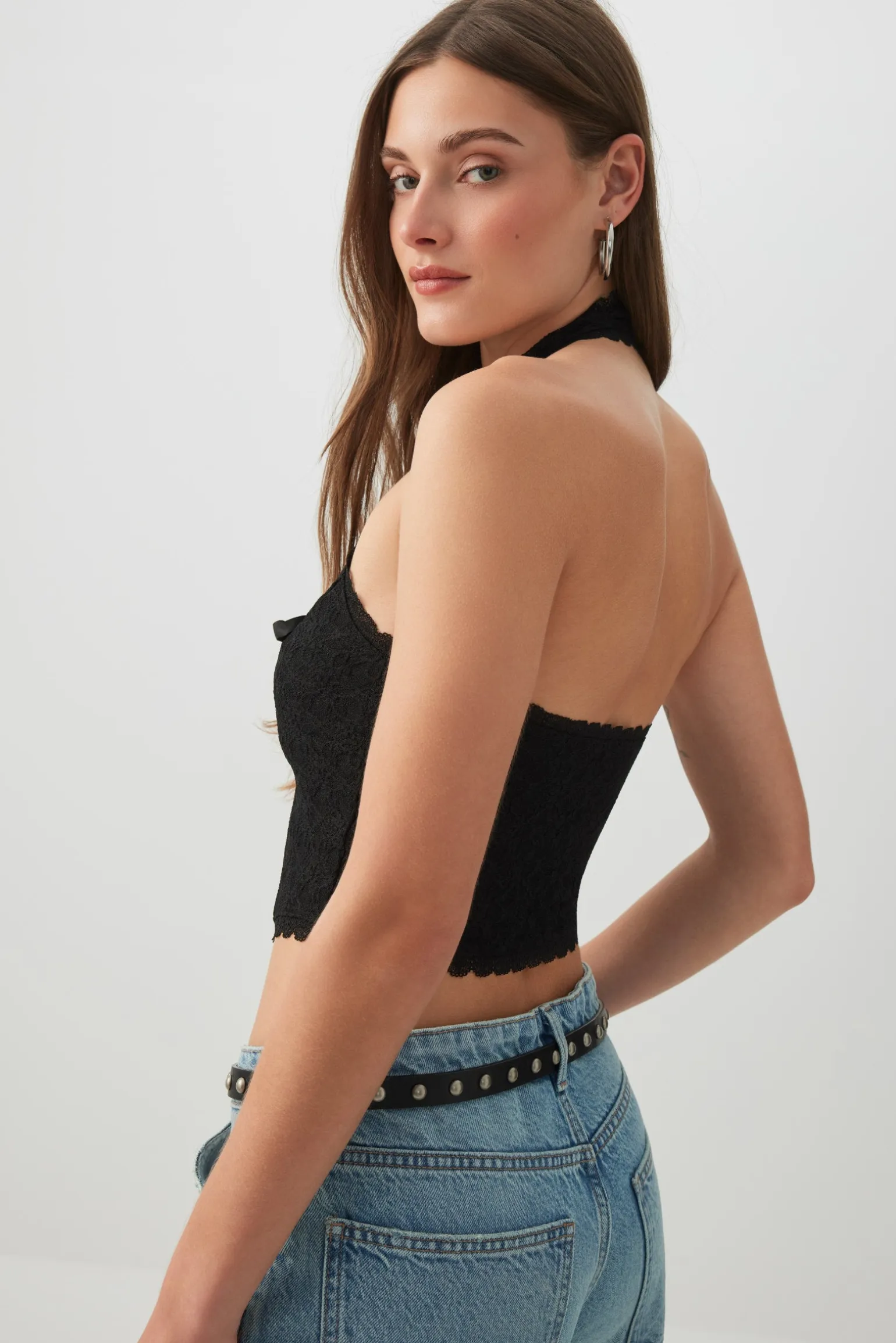 Lace Halter Top with Bow