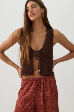 Lace Knit Tie Front Vest