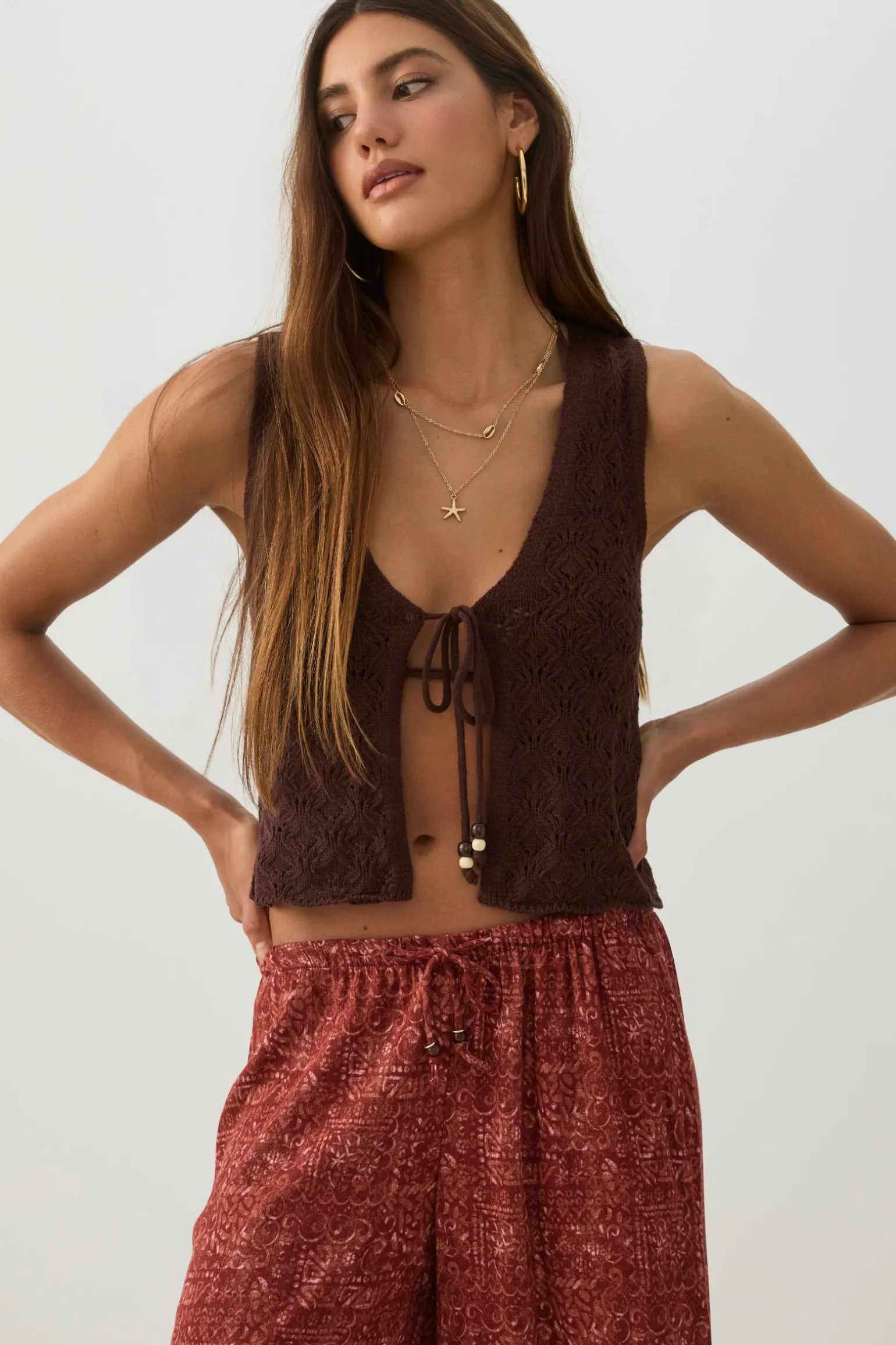Lace Knit Tie Front Vest