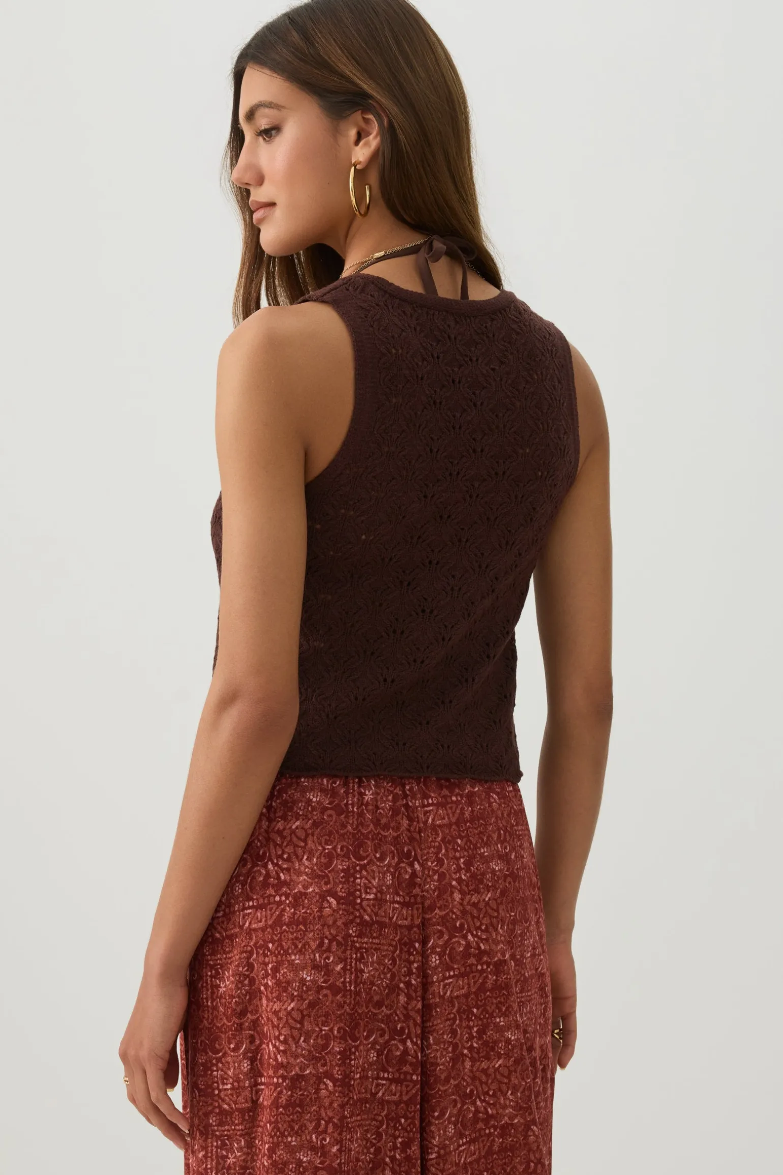 Lace Knit Tie Front Vest