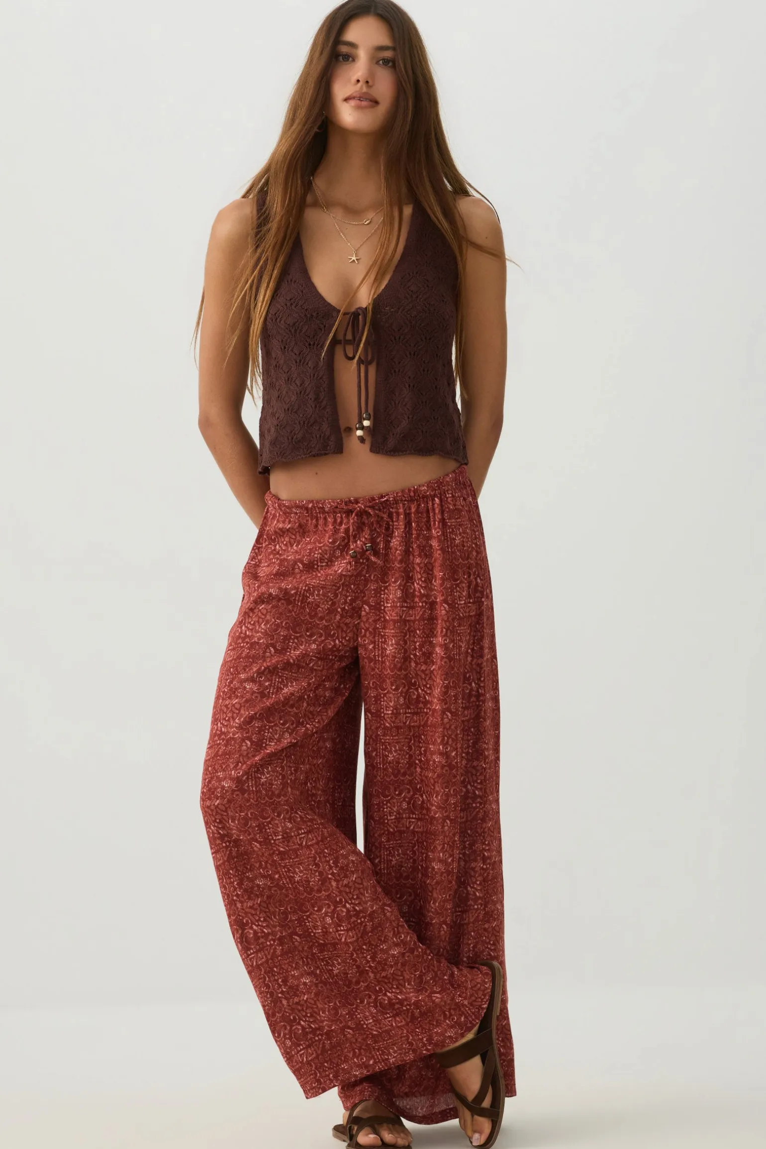 Lace Knit Tie Front Vest