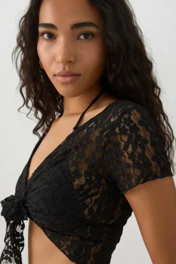 Lace Tie Front Crop Cardigan