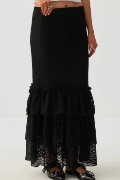 Lace Tiered Midi Skirt