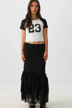 Lace Tiered Midi Skirt
