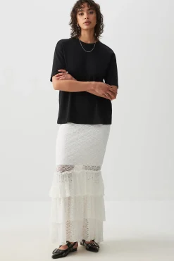 Lace Tiered Midi Skirt