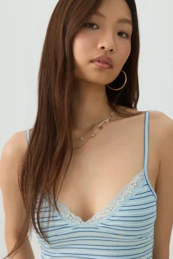 Lace Trim Striped Tank Top