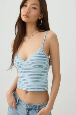Lace Trim Striped Tank Top
