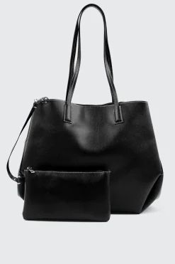 Large Faux Leather Tote Bag with Pouch