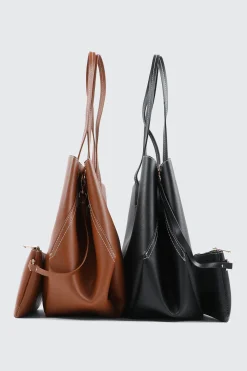 Large Faux Leather Tote Bag with Pouch
