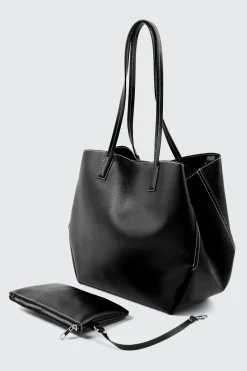 Large Faux Leather Tote Bag with Pouch