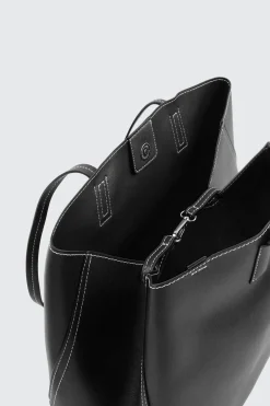 Large Faux Leather Tote Bag with Pouch