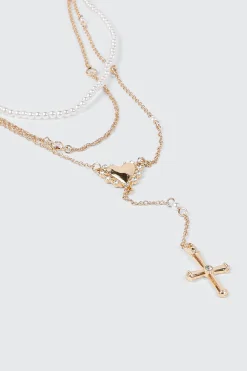 Layered Pearl Charm Necklace