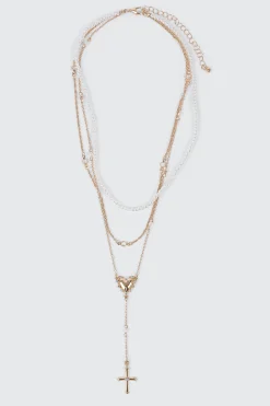 Layered Pearl Charm Necklace