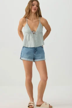Linen Blend Babydoll Tank Top