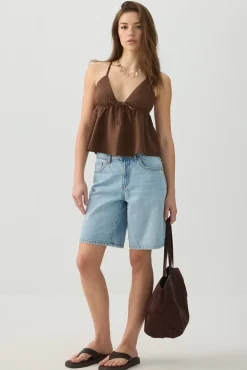 Linen Blend Babydoll Tank Top
