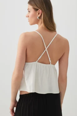 Linen Blend Babydoll Tank Top