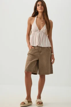 Linen Blend Halter Tank Top
