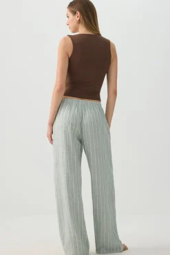 Linen Blend Mid Rise Pants