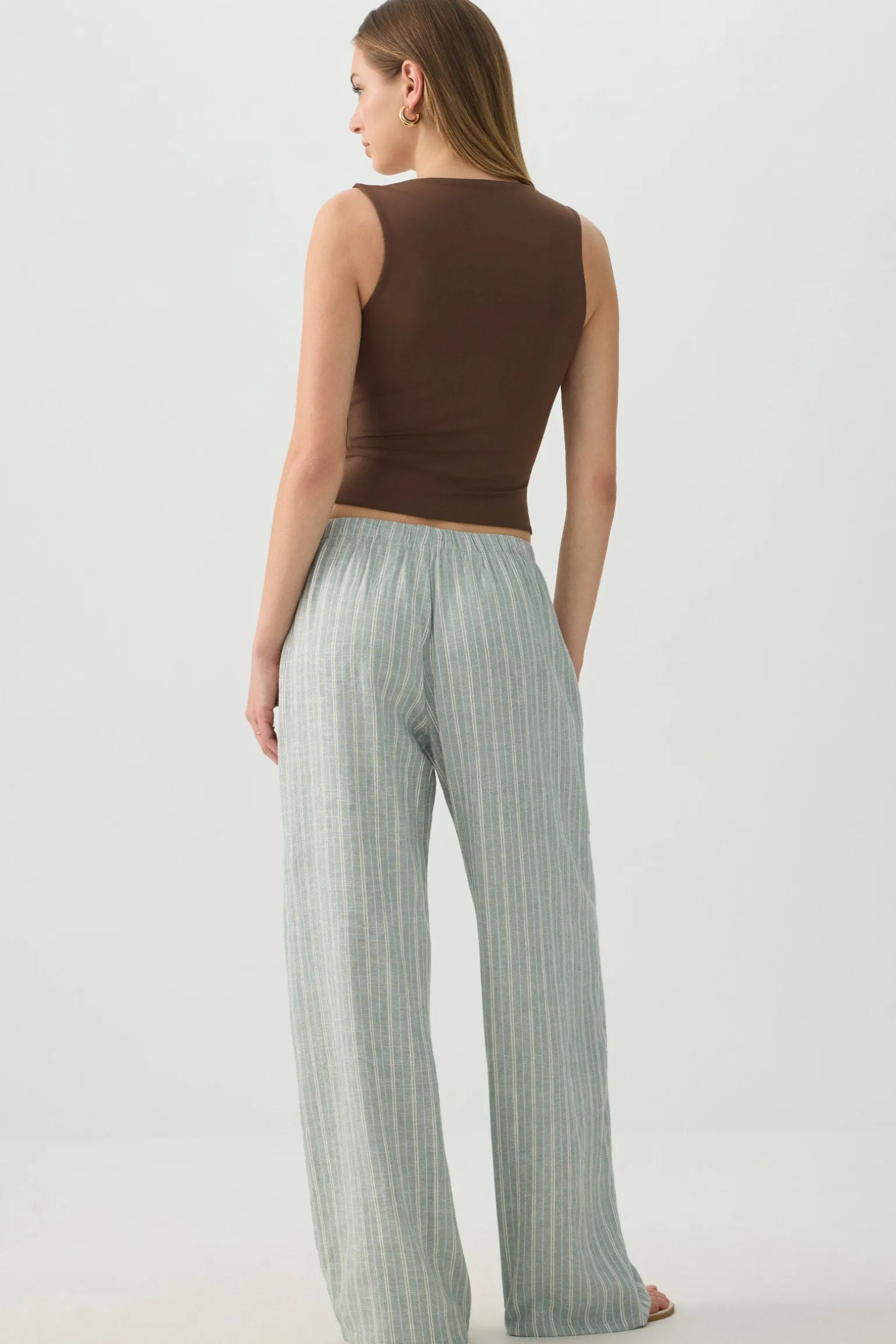 Linen Blend Mid Rise Pants