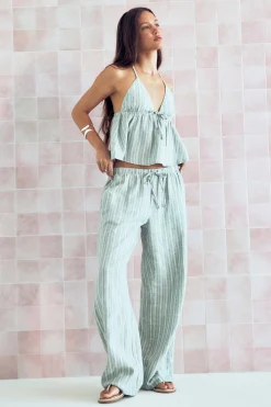 Linen Blend Mid Rise Pants