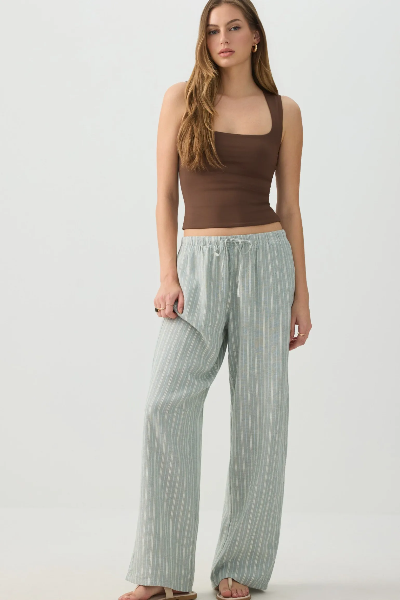 Linen Blend Mid Rise Pants