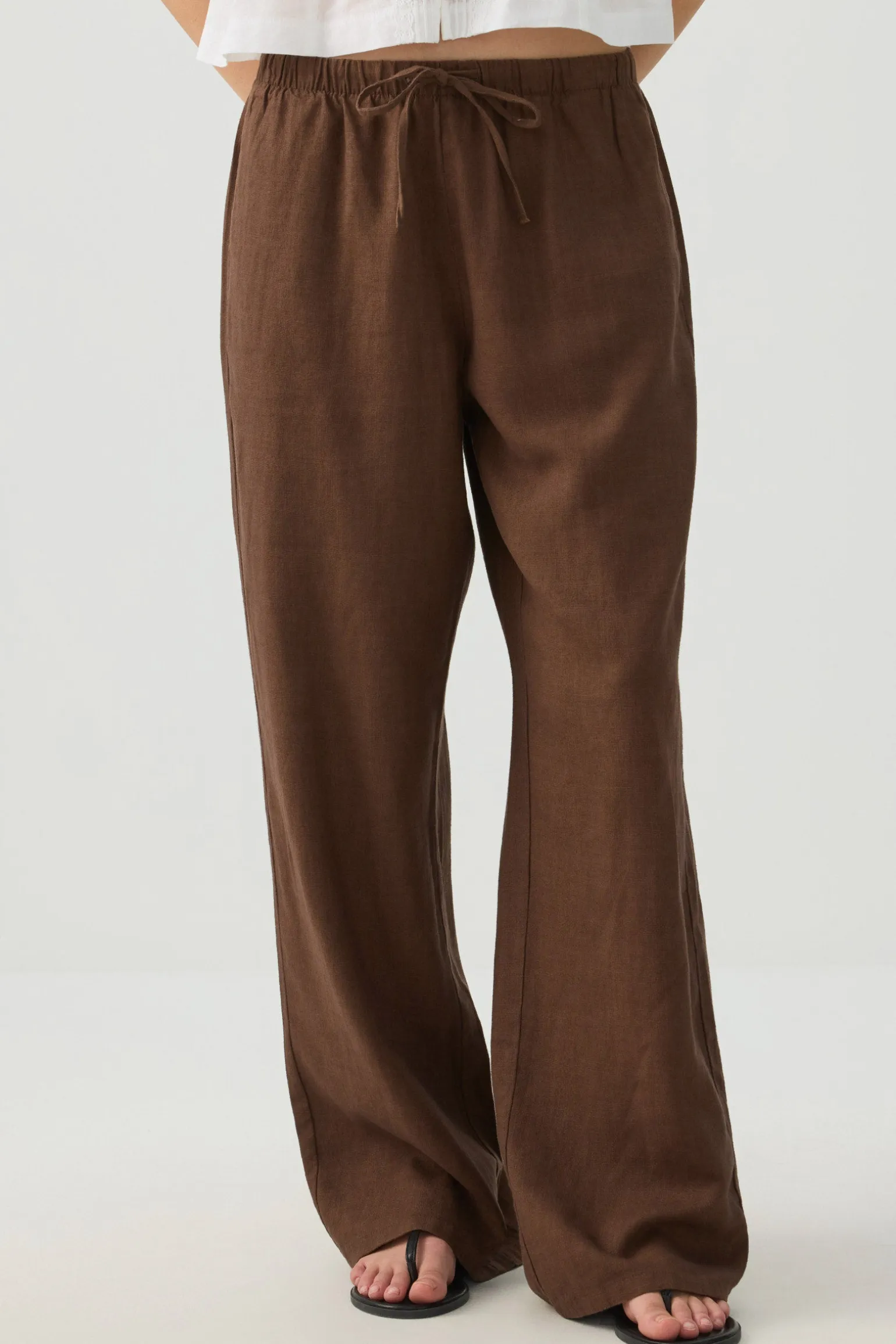 Linen Blend Mid Rise Pants