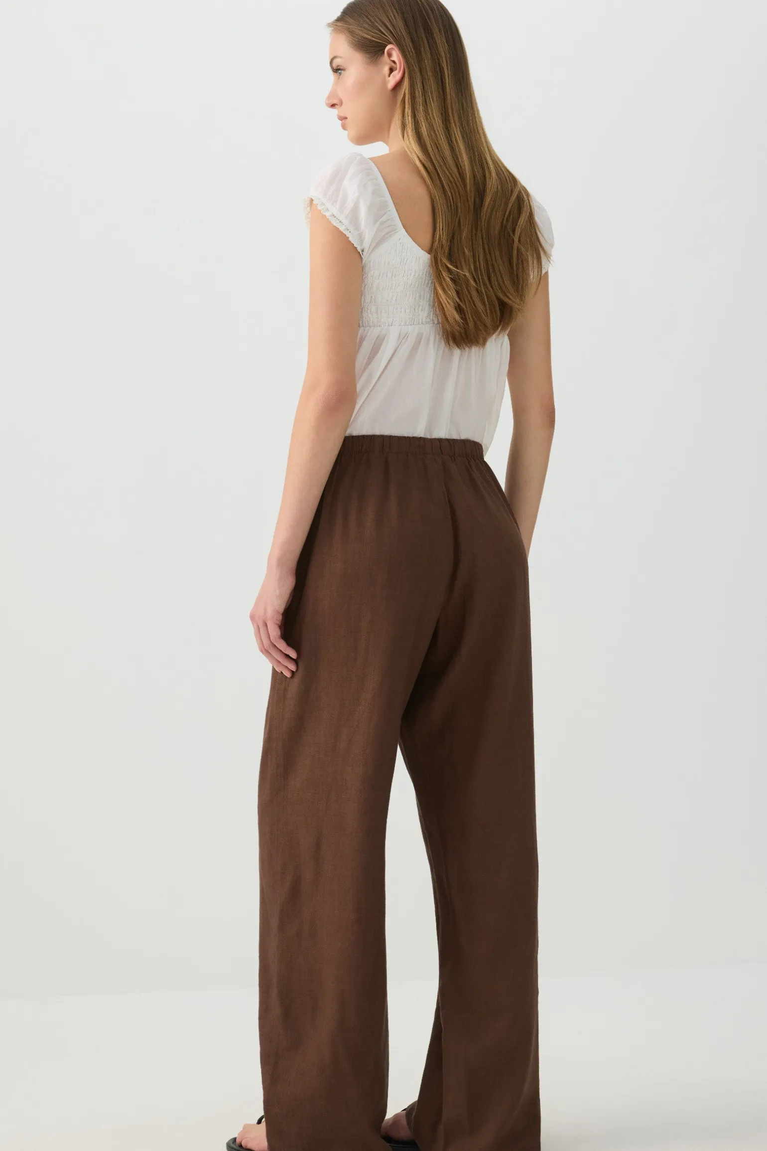Linen Blend Mid Rise Pants